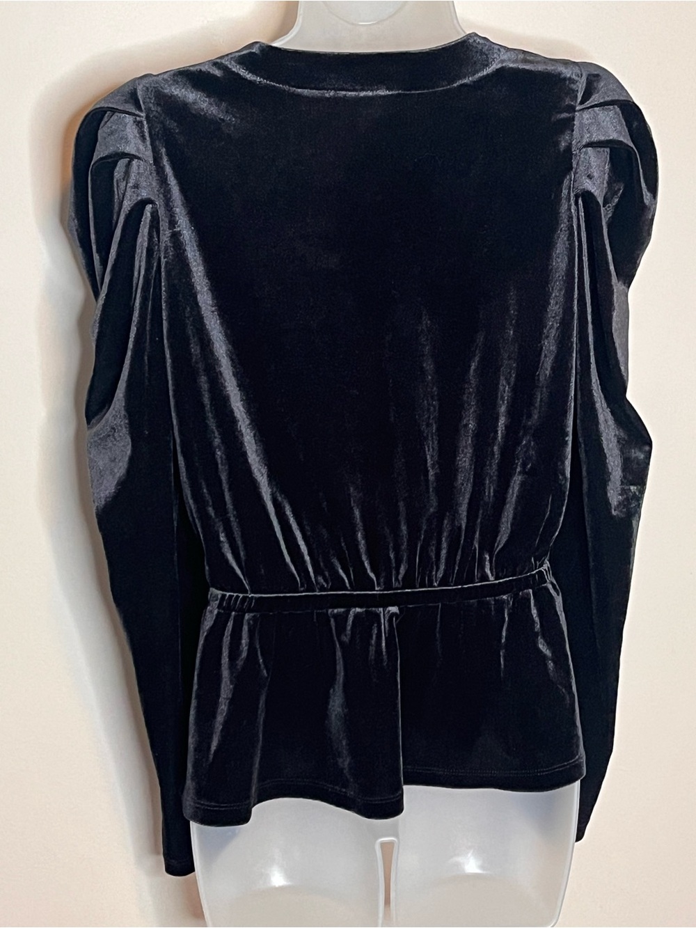 LOFT Black Velvet Velour Puff Sleeve Wrap Peplum Top Size Small Holiday Party - Picture 3 of 5